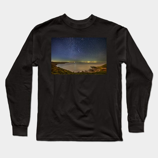 Fall Bay on Gower in Wales at Night Long Sleeve T-Shirt by dasantillo